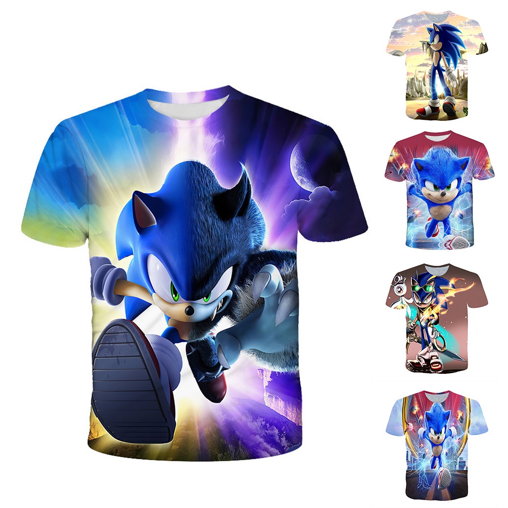Áo Thun Tay Ngắn In Hình Sonic 3D Bằng Cotton Thoáng Khí Thời Trang Dự Tiệc Cho Bé Trai Và Gái