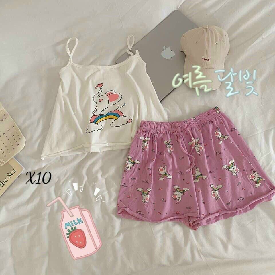 Bộ ngủ hoạt hình ullazang chất cotton JUNIDO B14