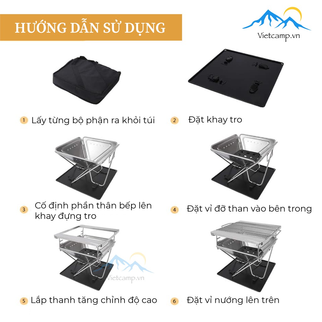 Bếp nướng BBQ Go phong cách Nhật xếp gọn - cỡ lớn (45x45cm) - bếp nướng than hoa cao cấp BBQGO01