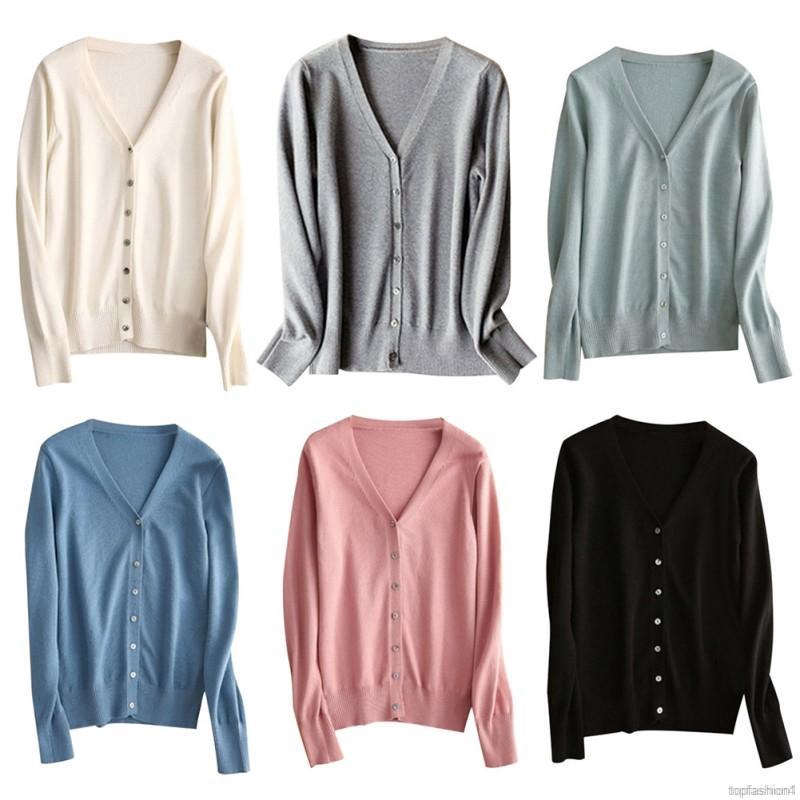 Áo Cardigan dệt kim tay dài màu trơn | BigBuy360 - bigbuy360.vn