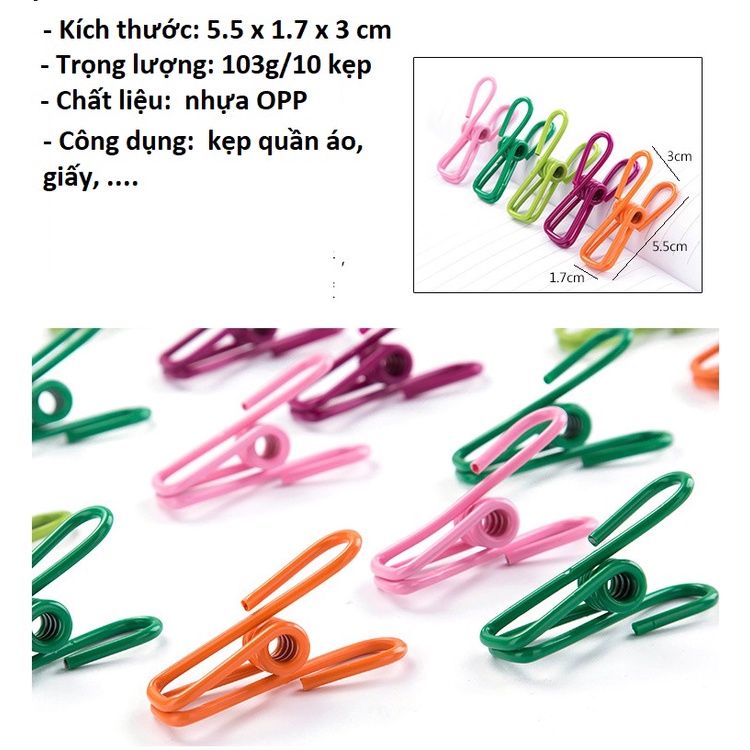 Set 10 Kẹp Giữ Quần Áo, Tất, Sách Vở Nhiều Màu Đa Chức Năng, Tiện Lợi.