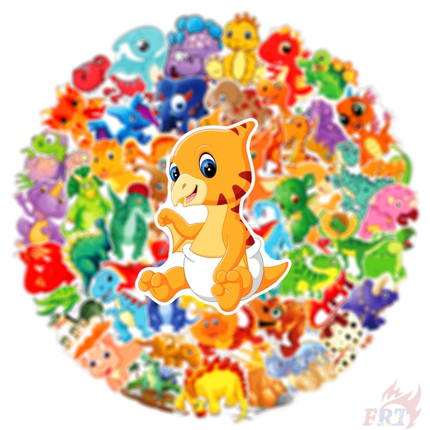 Bộ 60 Cái ❉ Miếng Dán Trang Trí Hình Khủng Long Q Series 02 ❉ Sticker Dán Tường Chống Thấm Nước Thời Trang