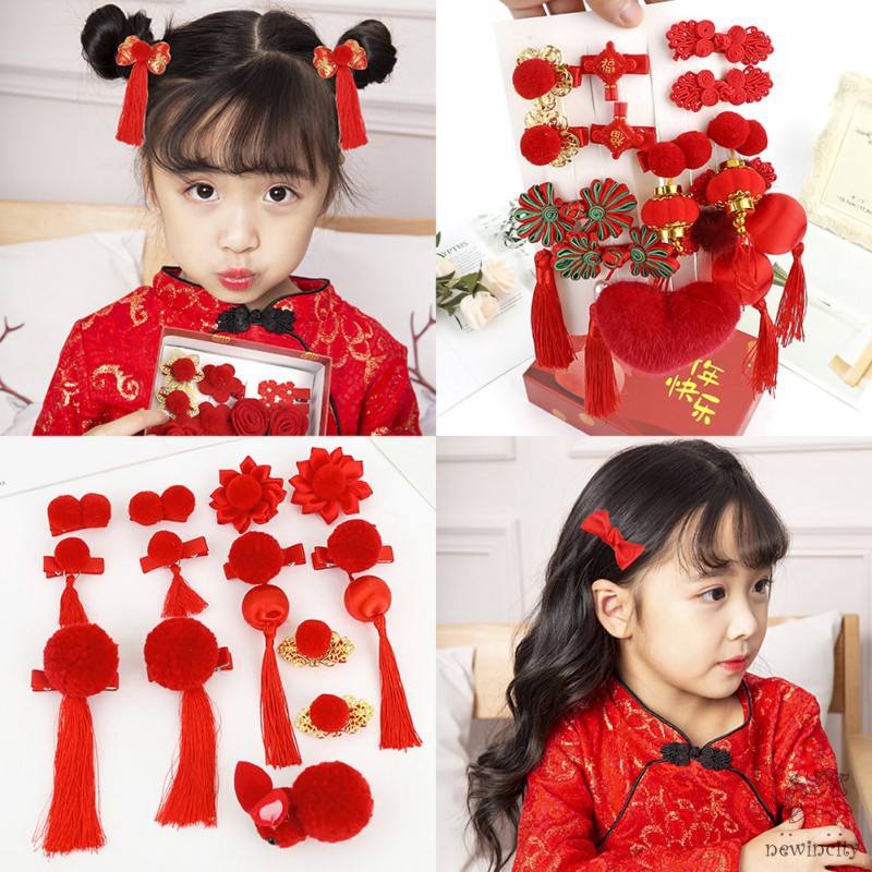 Set 13 Kẹp Tóc Tua Rua Phong Cách Retro Cho Bé Gái