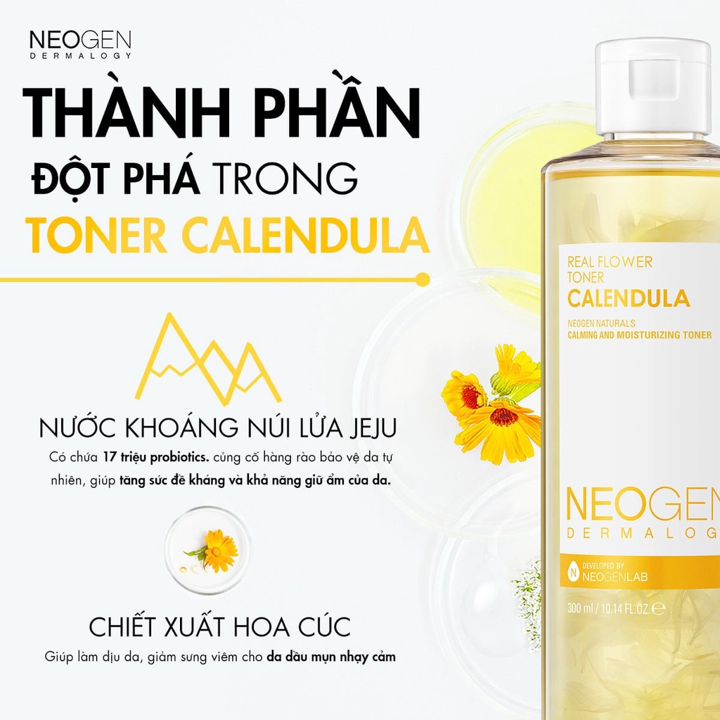 Toner Hoa Cúc Làm Dịu Da, Siêu Cấp Ẩm Cho Da Mụn Neogen Dermalogy Real Flower Toner CALENDULA 300ml