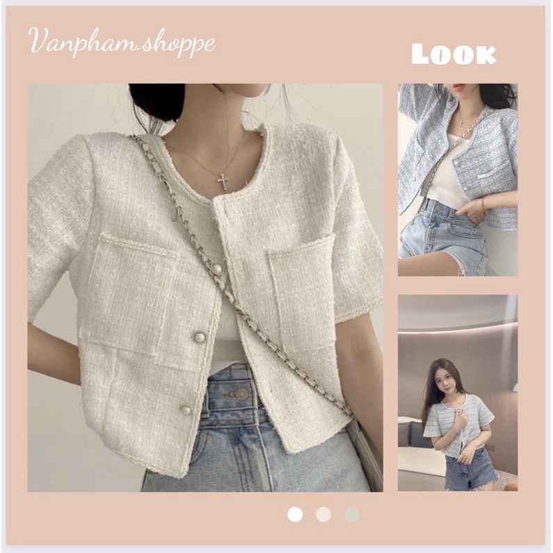 Áo dạ tweed cộc tay dáng lửng hàng Quảng Châu cao cấp (ảnh thật ở cuối)