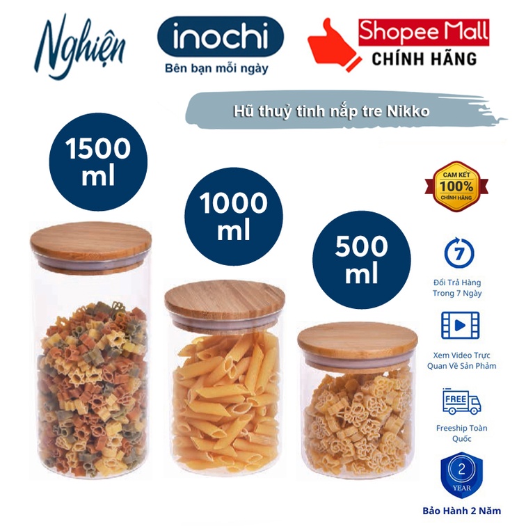 Hộp thuỷ tinh chữ nhật nắp tre Nikko (370 - 640 - 1050)ml – Hàng chính hãng INOCHI – Tiêu chuẩn nhật bản