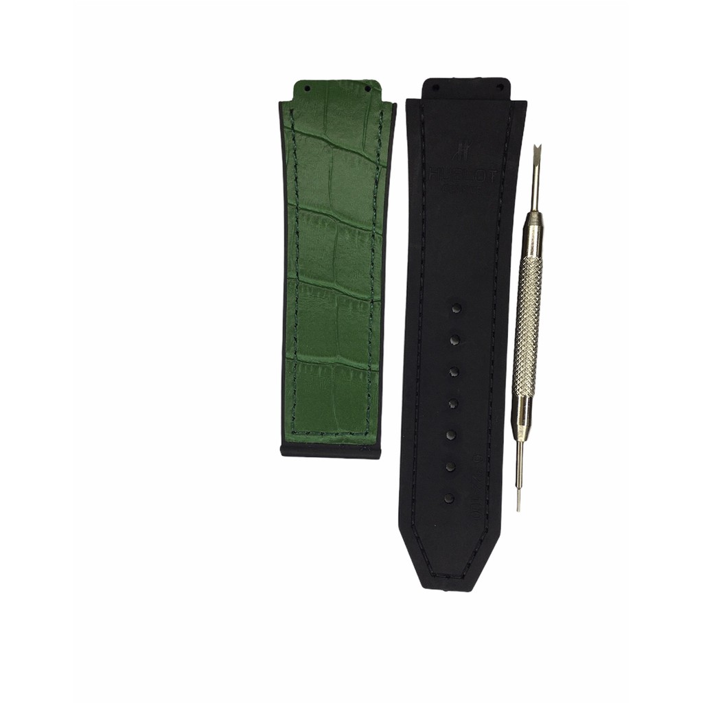 Dây đồng hồ cao cấp Hublot nam size 42 - Lót da vân cá sấu xanh size 19x25x22mm