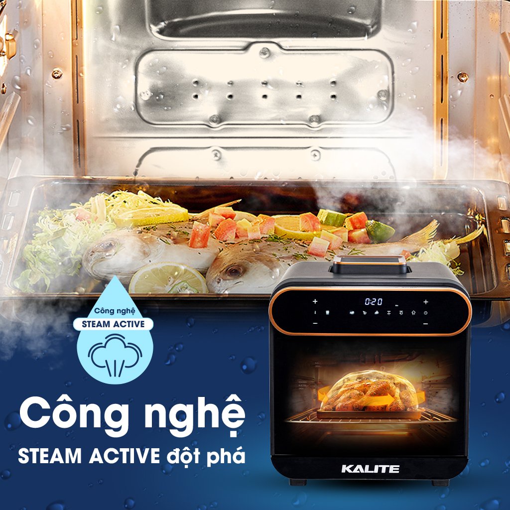 Nồi chiên không dầu kết hợp hấp hơi nước 15L Kalite Steam Pro 1635W cảm ứng điện tử