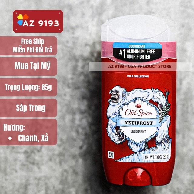 [Mua Tại Mỹ] Lăn Khử Mùi Nam Old Spice 85g, Sáp Trong, Dòng Wild Collection - Chống Vàng Áo - AZ 9193