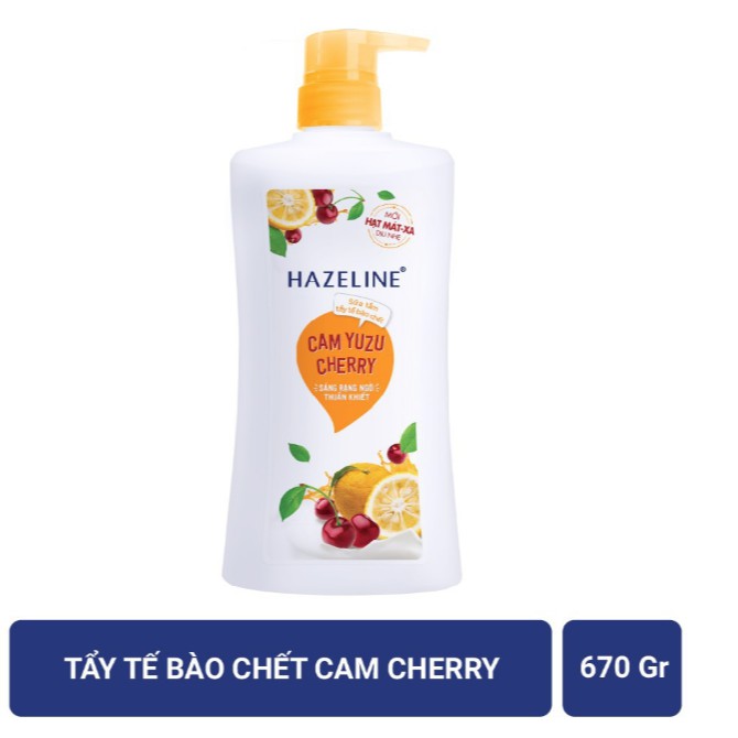 SỮA TẮM HAZELINE TẨY TẾ BÀO CHẾT CAM YUZU VÀ CHERRY CHAI 670g