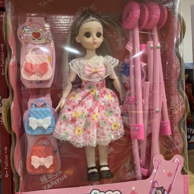 Bộ đồ chơi búp bê có xe đẩy gồm phụ kiện túi xách EMA