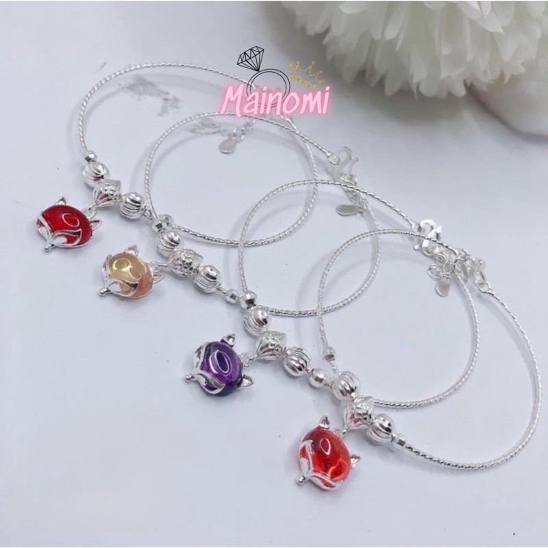 Lắc tay Nữ Bạc ta, vòng tay kiểu kiềng mềm kết hợp bi Bạc mặt hồ ly phong thuỷ. Mới lạ, đẹp mê ly Mainomi Shop Bạc Xinh
