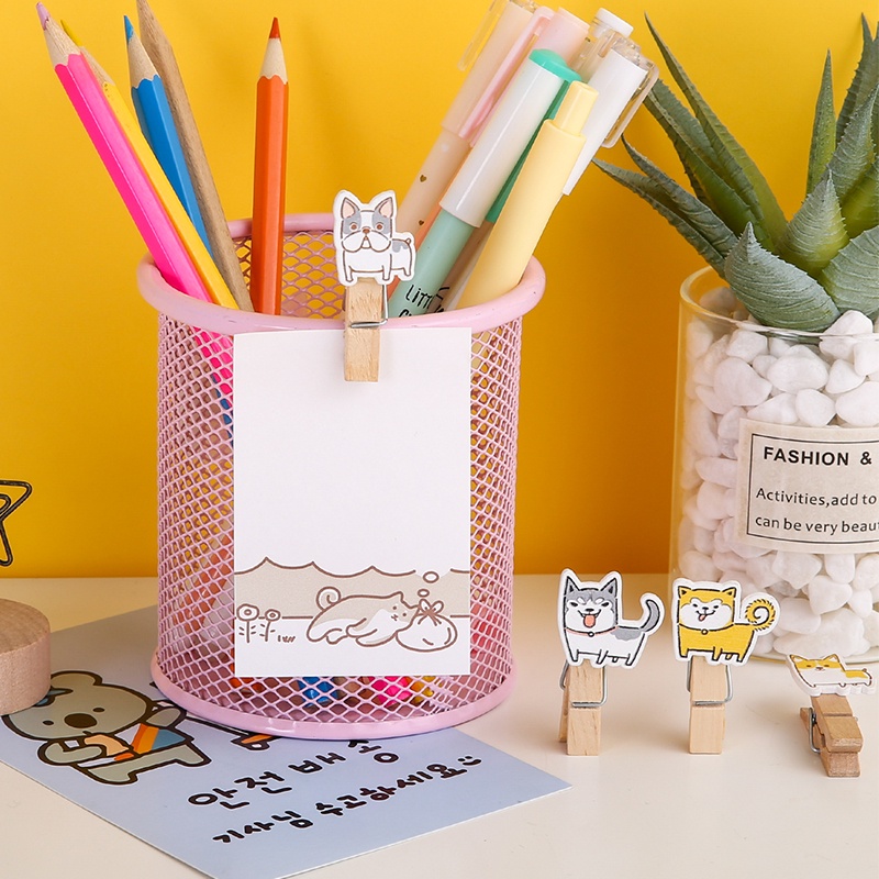 Set 10 Kẹp Giấy Mini Bằng Gỗ Hình Cún Hoạt Hình Thiết Kế Sáng Tạo