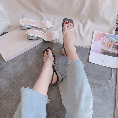 SHU STORE - GIÀY SANDAL NỮ THỜI TRANG QUAI ĐÍNH ĐÁ DA RẮN GÓT VUÔNG