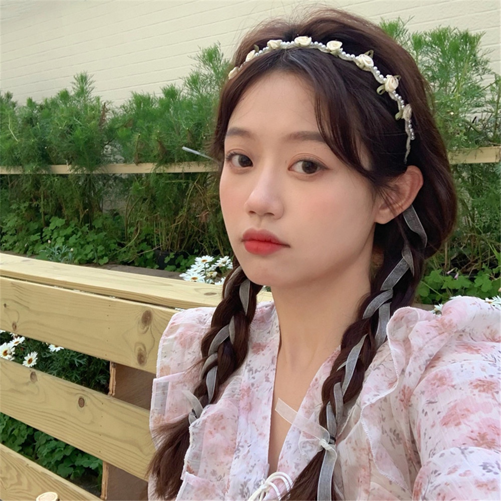 Băng Đô Ren Đính Hoa Và Ngọc Trai Xinh Xắn Cho Nữ