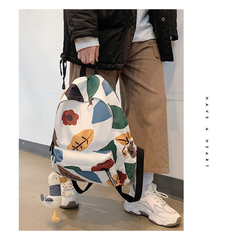 Balo Đi Học JASMIN NOIR Bằng Canvas In Họa Tiết Lá Đơn Giản Thời Trang Dành Cho Nữ