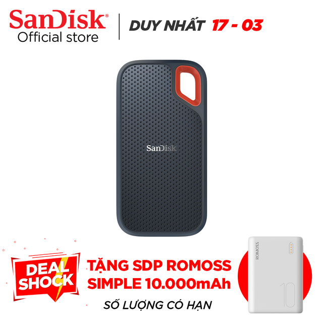 Ổ cứng SSD di động SanDisk Extreme 500GB / USB 3.1 cổng USB Type-C (SDSSDE60)