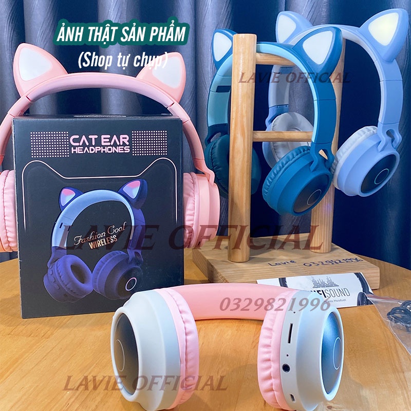 Tai Nghe Mèo Chụp Tai Bluetooth Cho Bạn Gái, Headphone Tai Mèo Có Mic Kiểu Dáng Cute Thích Hợp Livestream Và Học Online