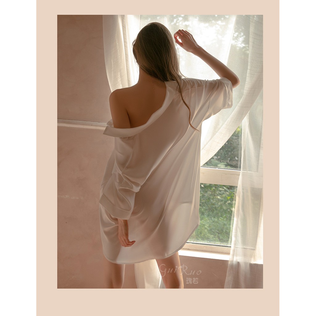 (M.84) Váy ngủ sơ mi sexy lụa cao cấp sang chảnh Đầm mặc nhà gợi cảm quyến rũ