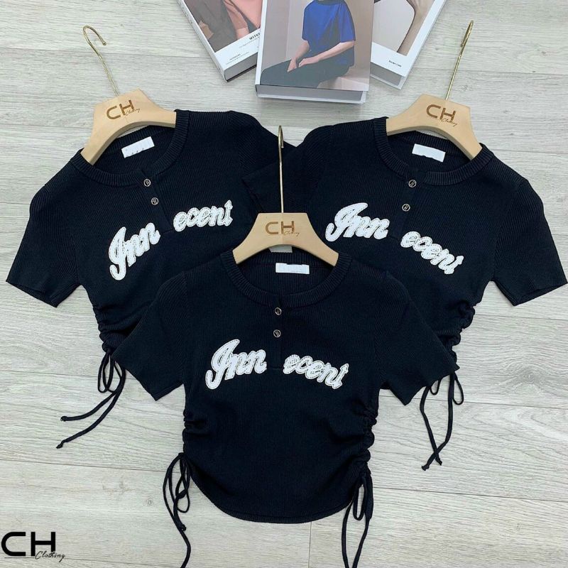 Áo len tăm cổ vuông dây chéo rút dây 2 bên, Áo kiểu dài tay dáng ômG9777