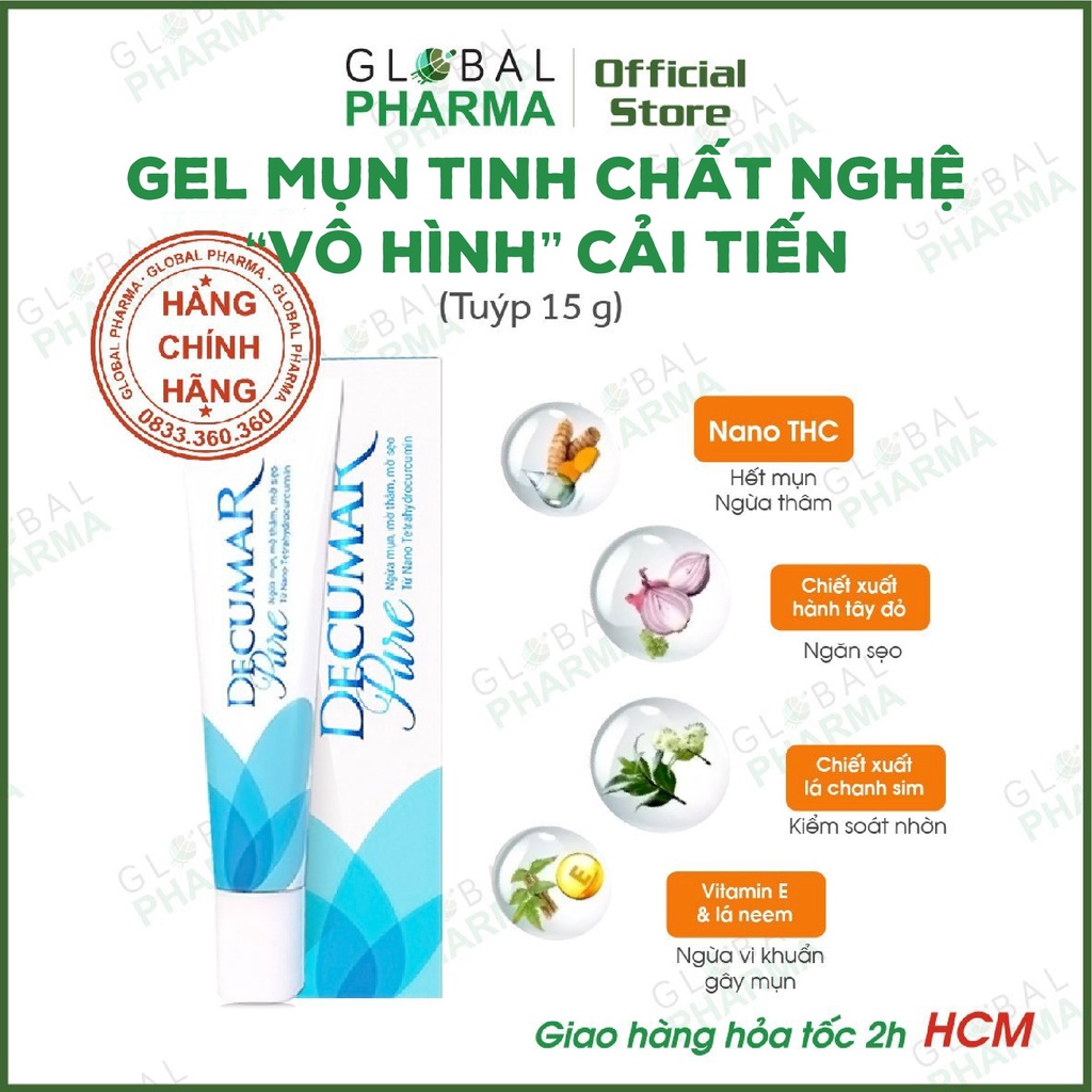 DECUMAR 1 Gel Ngừa Mụn +1 Sữa Rửa Mặt Ngừa Mụn, Giảm Thâm Nano Nghệ