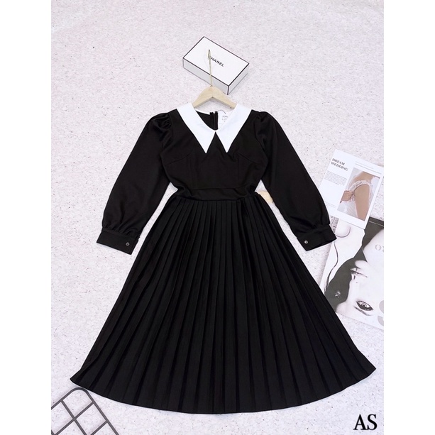 ⚡️BÁN SỈ⚡️Đầm xoè chân xếp ly phối cổ trắng | BigBuy360 - bigbuy360.vn