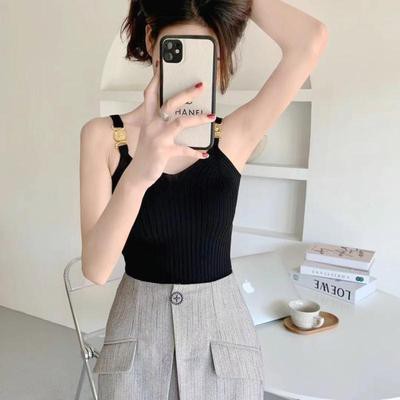 Áo Hai Dây Dệt Kim Cổ Chữ V Màu Trơn Quyến Rũ Phù Hợp Với Phụ Nữ