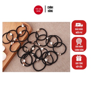 Sét 10 dây thun cột tóc thời trang hàn quốc - thun cột tóc màu đen đính đá wow
