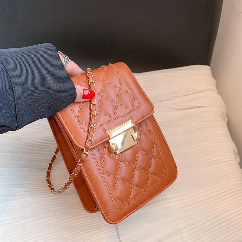 Túi IELGY dáng hộp vuông nhỏ đựng điện thoại di động phối dây xích đeo vai thời trang cho nữ