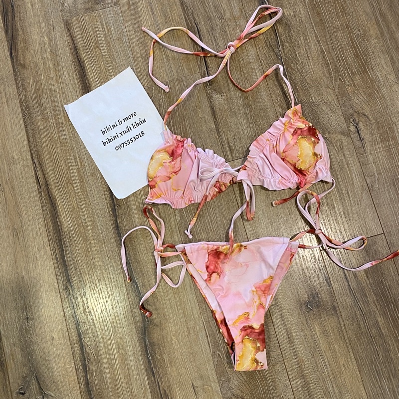 [BKN1442] &lt;ÂU&gt; SET BIKINI HỒNG LOANG ĐỎ