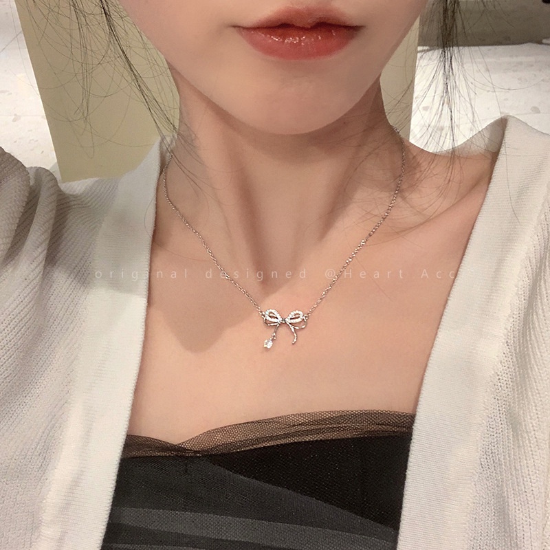 Vòng cổ Mặt Hình Nơ Đính Đá Zircon Đơn Giản Thời Trang