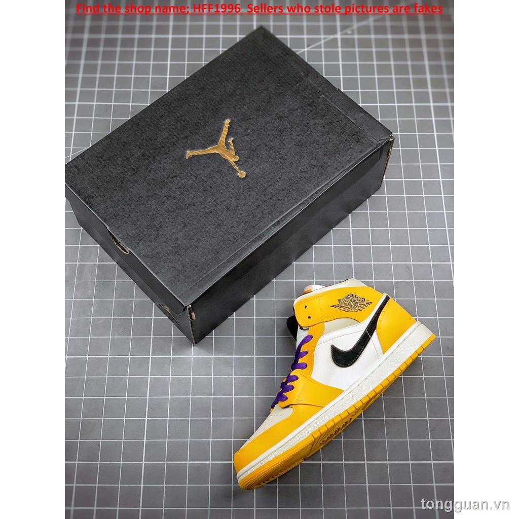 Giày Bóng Rổ Air Jordan 1 Mid Lakers Phối Màu Tím Vàng Cá Tính