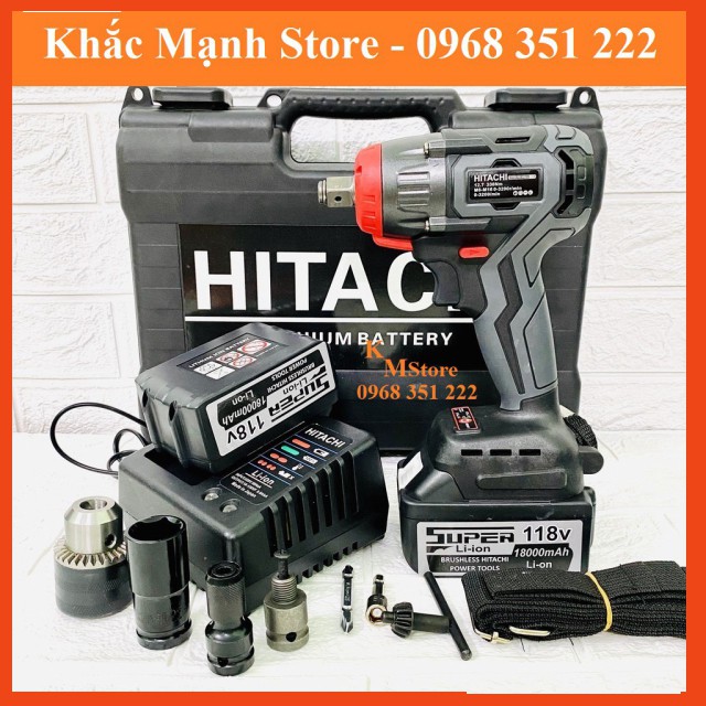 Chính Hãng Máy Siết Bulong HITACHI 118V hàng cao cấp, tặng bộ phụ kiện như hình loại LED trợ sáng ...