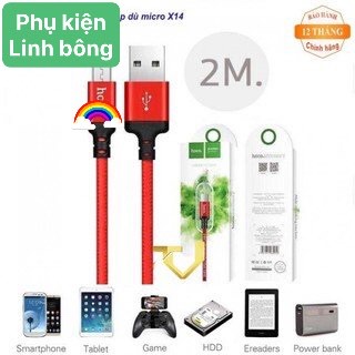 ( DÀI 2M- BH 6 THÁNG) Dây sạc Hocco x14 2 mét dành cho tất cả các dòng máy ip, ss, oppo... chân micro, lightning, type c