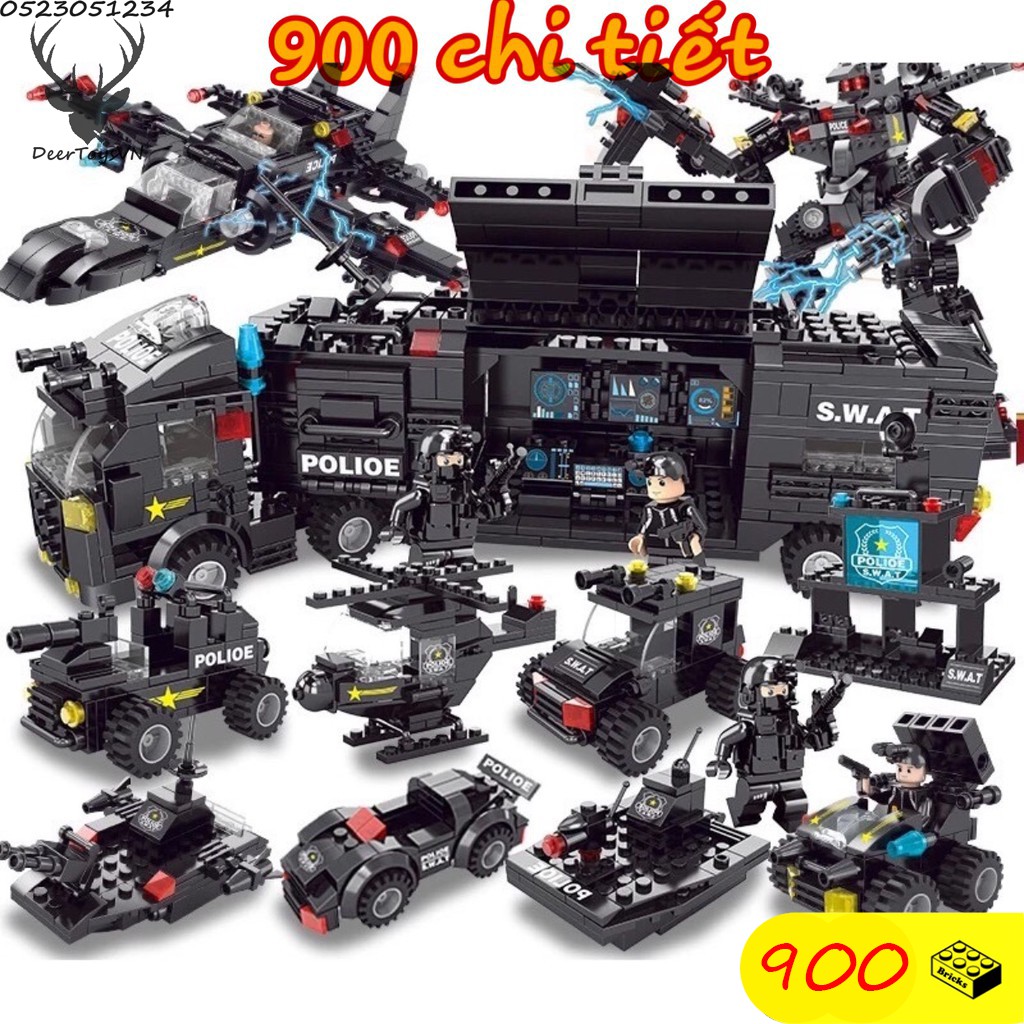 [900 CT-TÚI BÓNG] BỘ ĐỒ CHƠI XẾP HÌNH LEGO CẢNH SÁT, LEGO OTO, LEGO ROBOT, LEGO THUYỀN, LEGO TRỰC THĂNG, LEGO XE SWAT