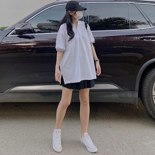 Áo Thun Polo Nữ Tay Ngắn Áo Phông Nữ Có Cổ Form Rộng Xẻ Tà Basic Màu Trắng Màu Đen ZOTOTO 10034 Gous Official