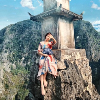 Váy đầm boho vintage hồng tím thổ cẩm