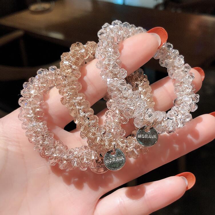 Dây buộc tóc đính đá pha lê đơn giản phong cách Hàn Quốc cho nữ