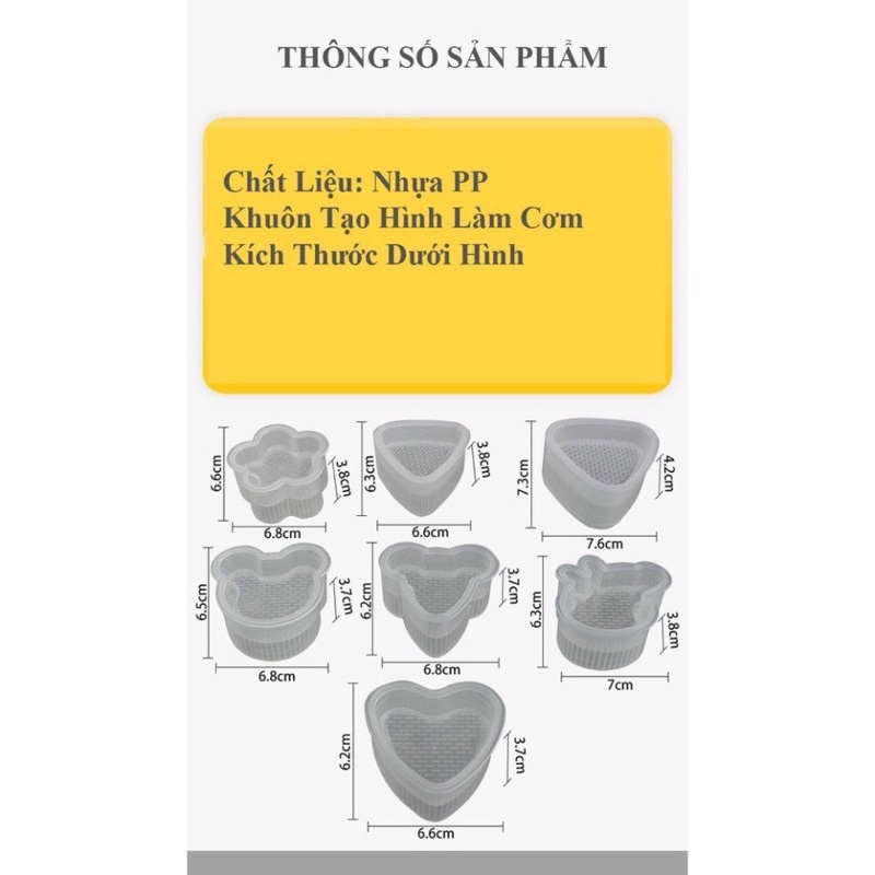 Khuôn cơm hình thú bộ 7 khuôn + 1 thìa