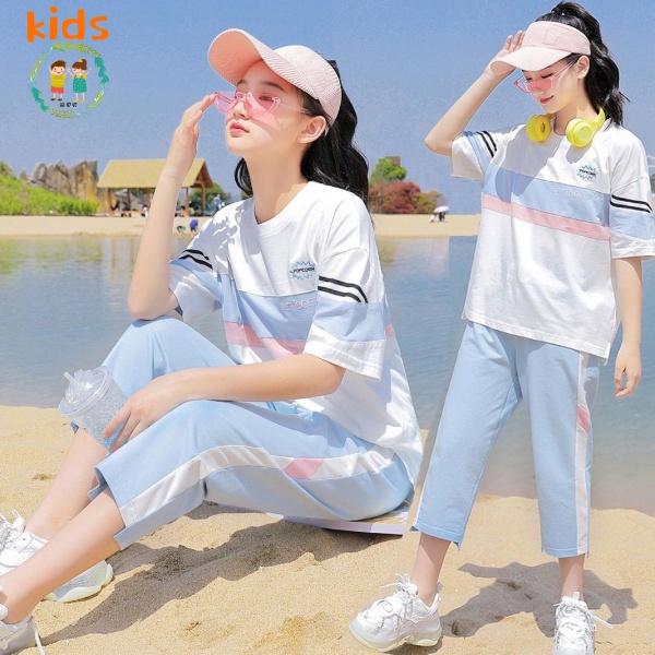 Bộ Áo Thun Cotton Ngắn Tay + Quần Dài Thời Trang Mùa Hè Kiểu Mới Cho Bé Gái 12-13-15-17-18 Tuổi Thời Trang Mùa Hè
