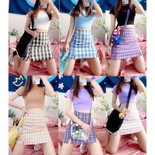 Chân Váy Caro Ngắn Dáng Ôm Có Quần Lót Trọng - Chân Váy Caro Chữ A Xẻ Tà - MM