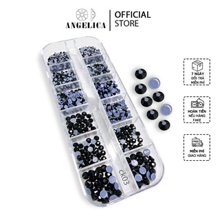 Khay đá nail chân keo màu đen mix size trang trí móng angelica ck03