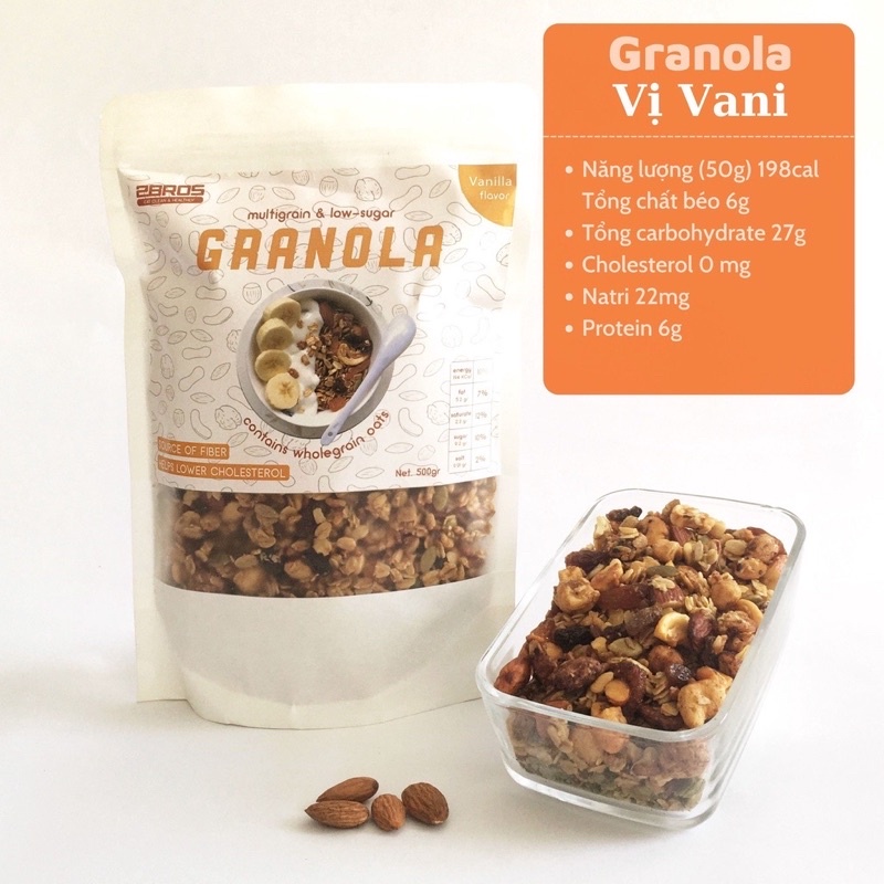 Granola siêu hạt, Ngũ cốc ăn kiêng 2Bros 3 vị, Dành cho người ăn kiêng, người bị tiểu đường, người luyện tập thể thao.