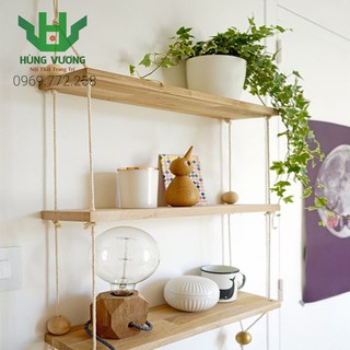 Kệ Gỗ Dây Thừng Trang Trí Treo Tường (Gỗ Thông Tự Nhiên & Có Kèm Dây Thừng, Vít Khoen Tròn) retro, vintage, Hùng Vương