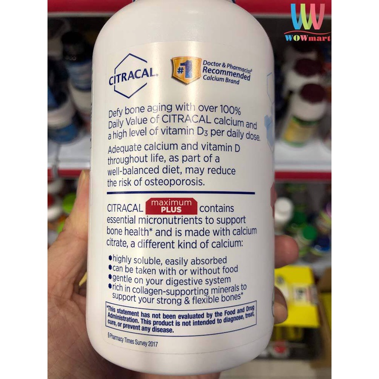 Viên uống bổ sung Canxi Citracal Maximum Calcium Citrate +D3  280 viên