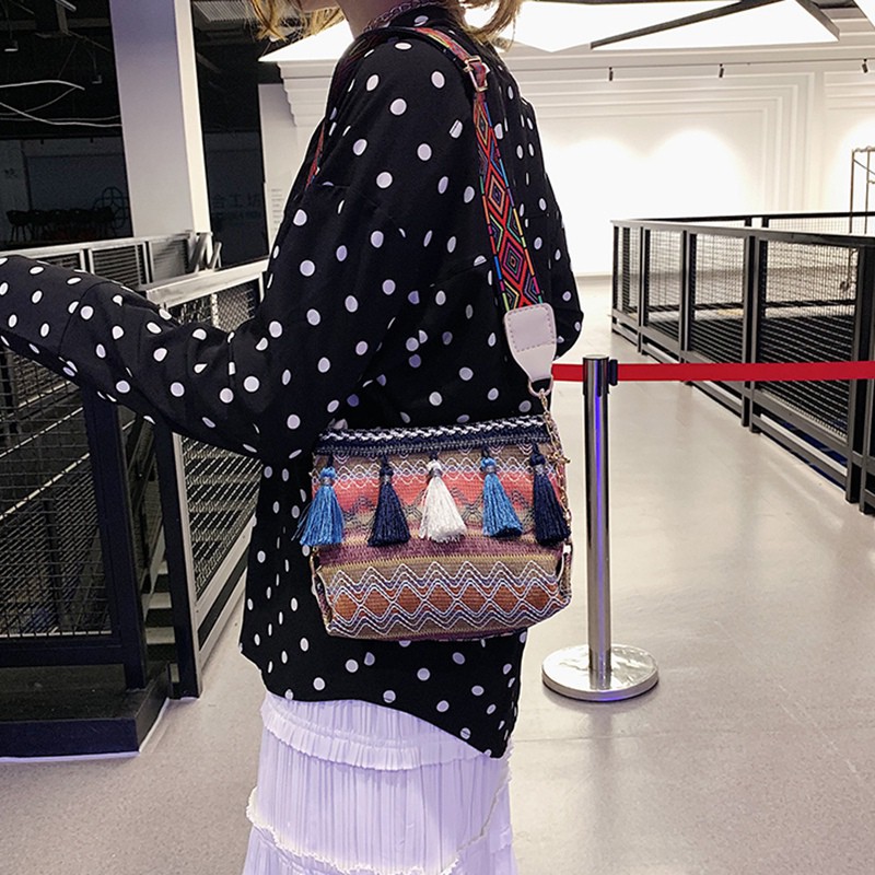 Lady Wallet Ethnic Style Tassel Bucket Bag Messenger Bag-Yellow