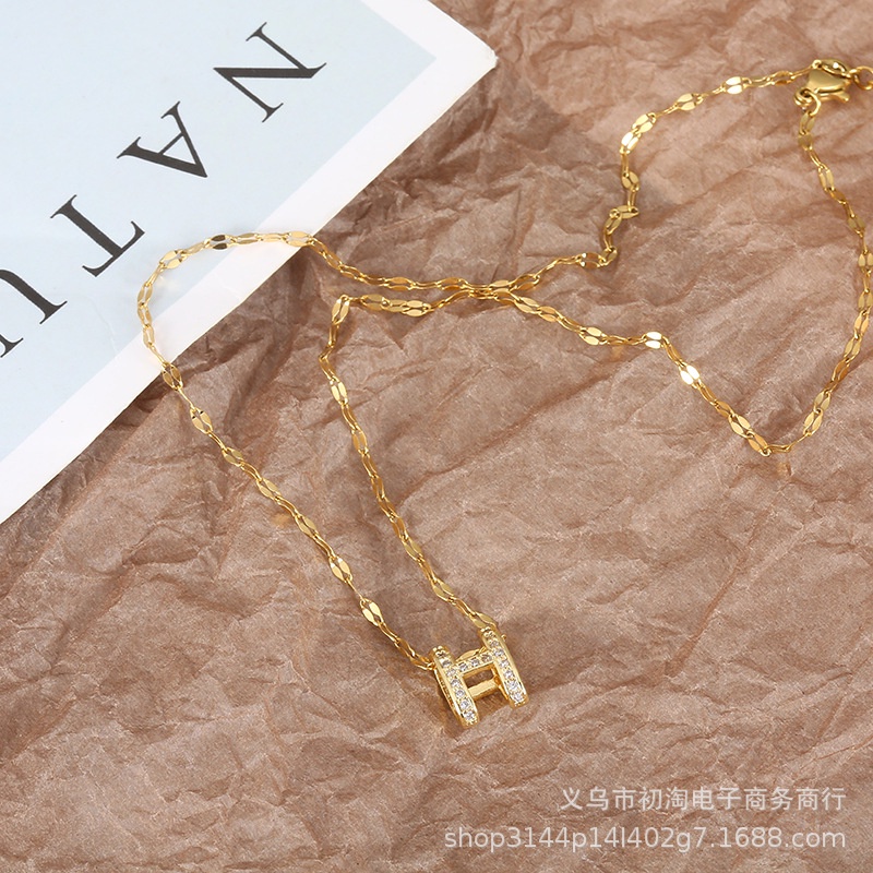Vòng cổ Thép Titan 18K Mặt Chữ H Chống Gỉ Sét Cho Nữ