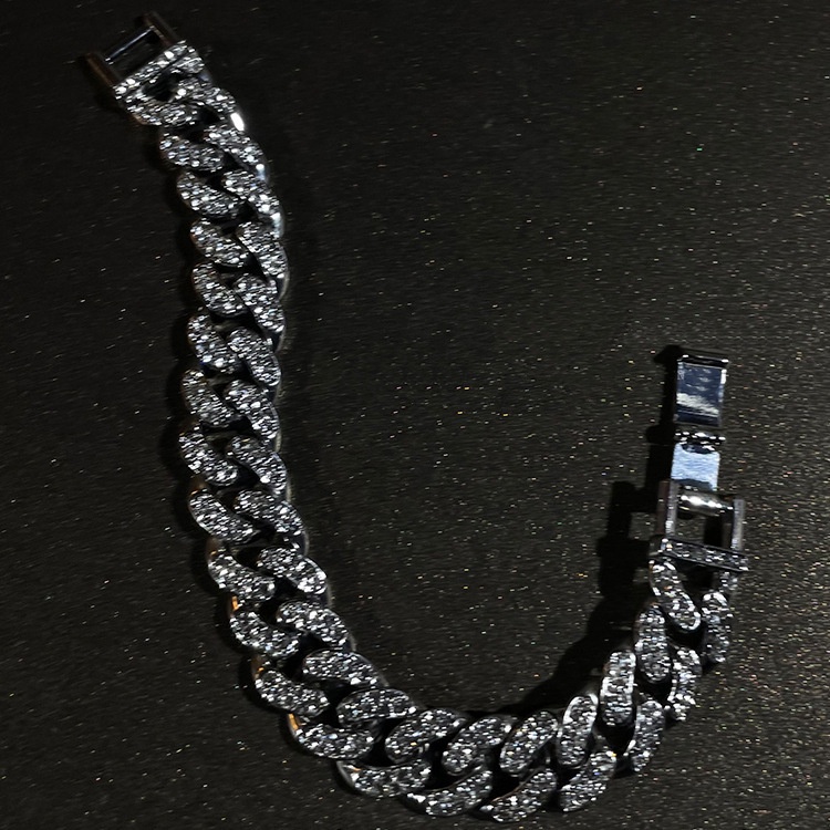 Vòng đeo tay dây xích gắn kim cương thời trang hip hop punk cá tính cho nam và nữ