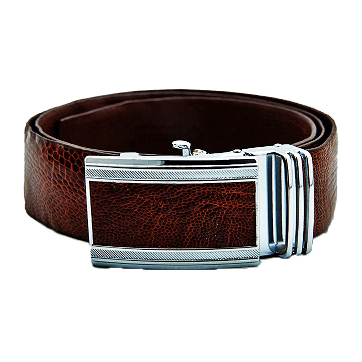 Thắt lưng nam da đà điểu Huy Hoàng 4P trơn màu nâu đỏ HP4428