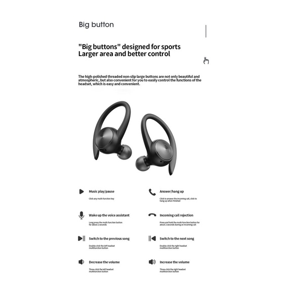 Thể thao Bluetooth-Tương Thích Tai Nghe Không Dây với Mic IPX5 Không Thấm Nước Móc Tai Bluetooth Tai Nghe Tai Nghe Hifi Stereo Âm Nhạc Earbuds cho Điện Thoại 『 rccu 』